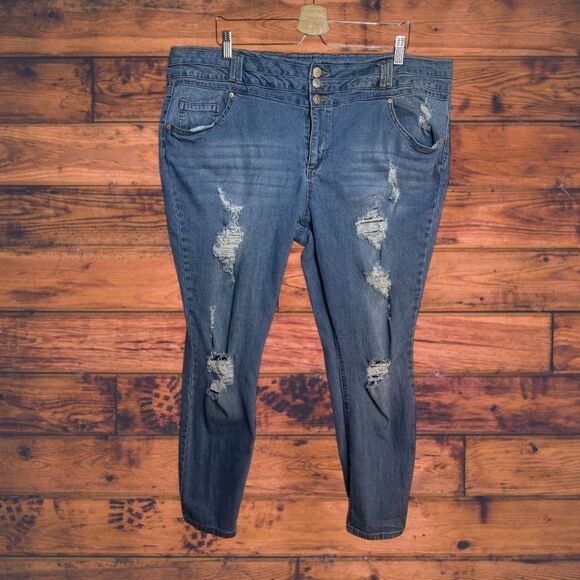 5 for $25🔥Indigo Fusion Distressed Skinny Jeans Size 22 - Picture 1 of 5